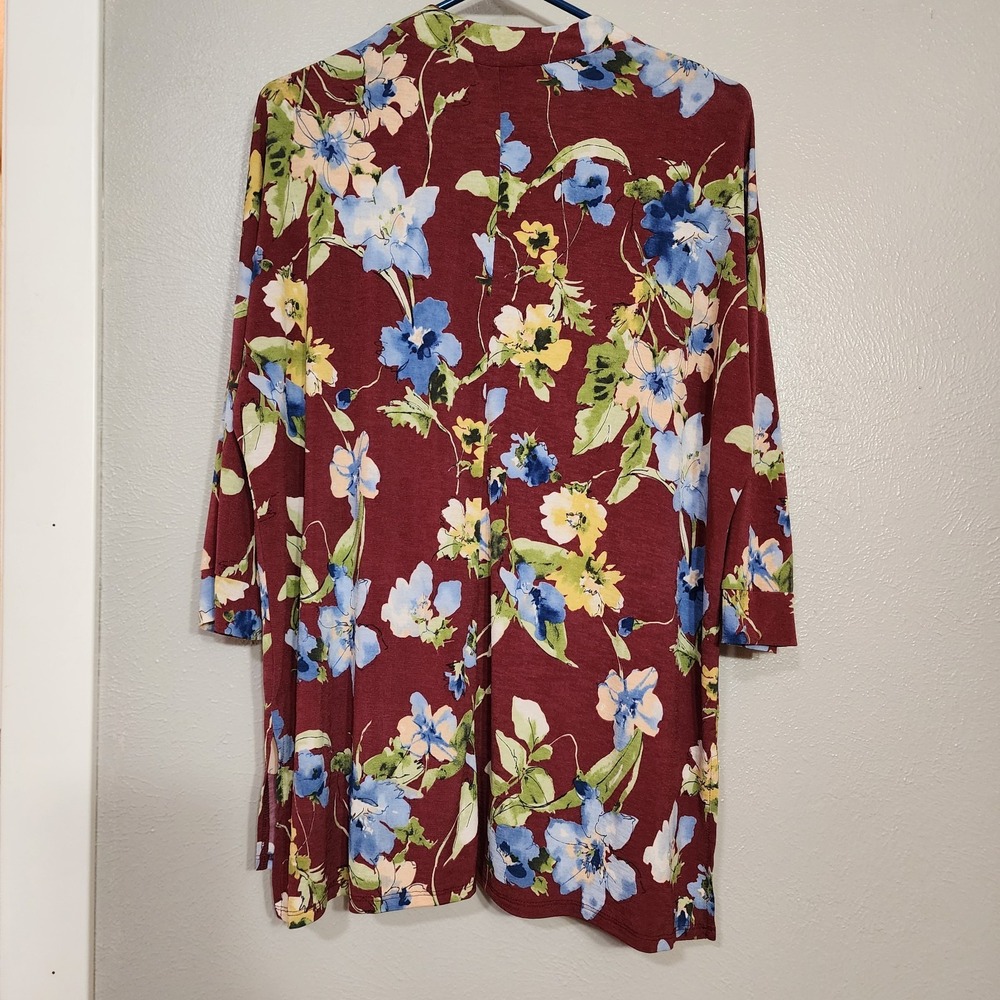 Honeyme Top Floral 3/4 Sleeve Women's Large V Neck Boho Blouse Pullover - Picture 2 of 6